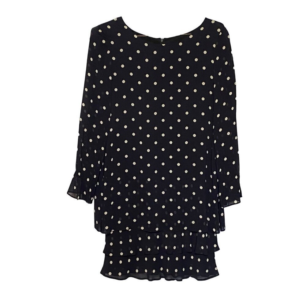 Jones New York Navy Blue & White Polka Dot Ruffle Tiered Dress Women’s‎ Size 6